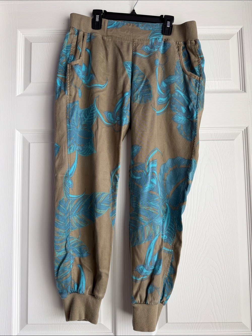 Kavu Khaki Track Joggers with Turquoise Floral Print